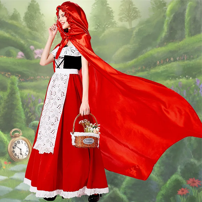 2024 Halloween Cosplay Little Red Riding Hood Costume European Fairy Tale Scarlet Queen Dress Tv Movie Costumes