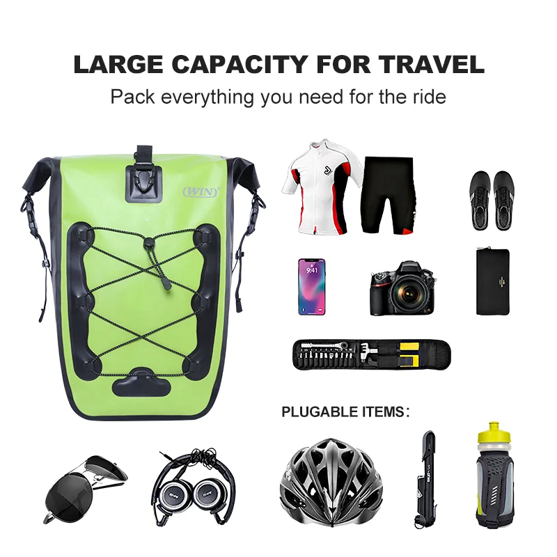 600D PVC Free Reflective Waterproof Bike Side Bag Pannier Bicycle Bag