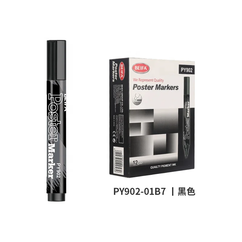 BEIFA PY902 Chisel Tip  Color Box Packaging 4colors Permanent Ink Black Blue Red Green Paper Customizable Permanent Marker