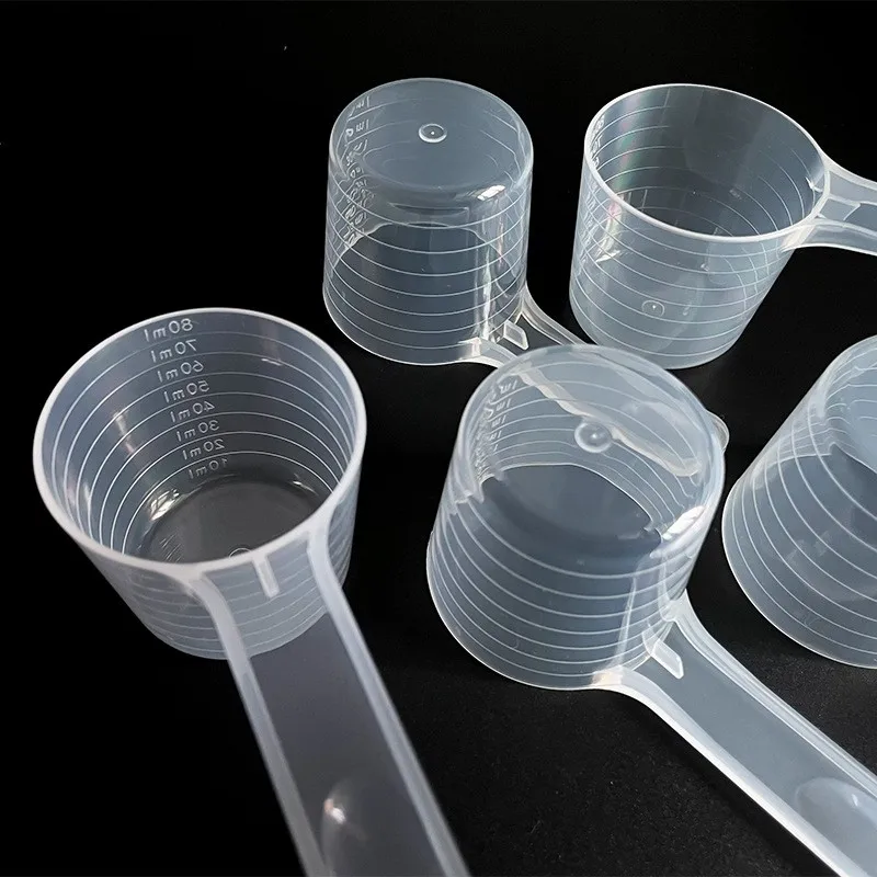 wholesale Food Grade 40g 80ml plastic clear measuring spoons Coffee Scoops with scale long handle Mini milk powder with jars