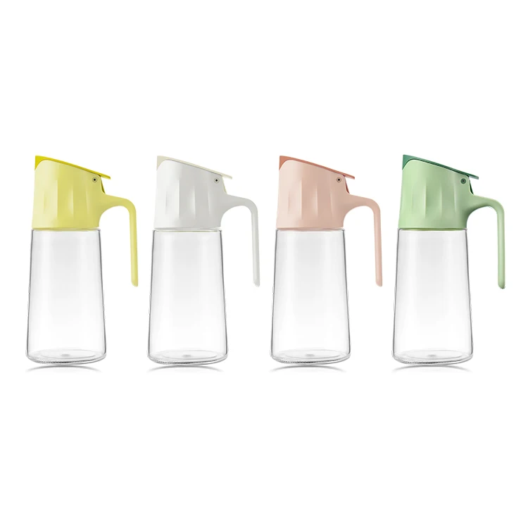 kitchen automatic flip glass empty olive oil dispenser bottle with non-drip spout and handle for cooking