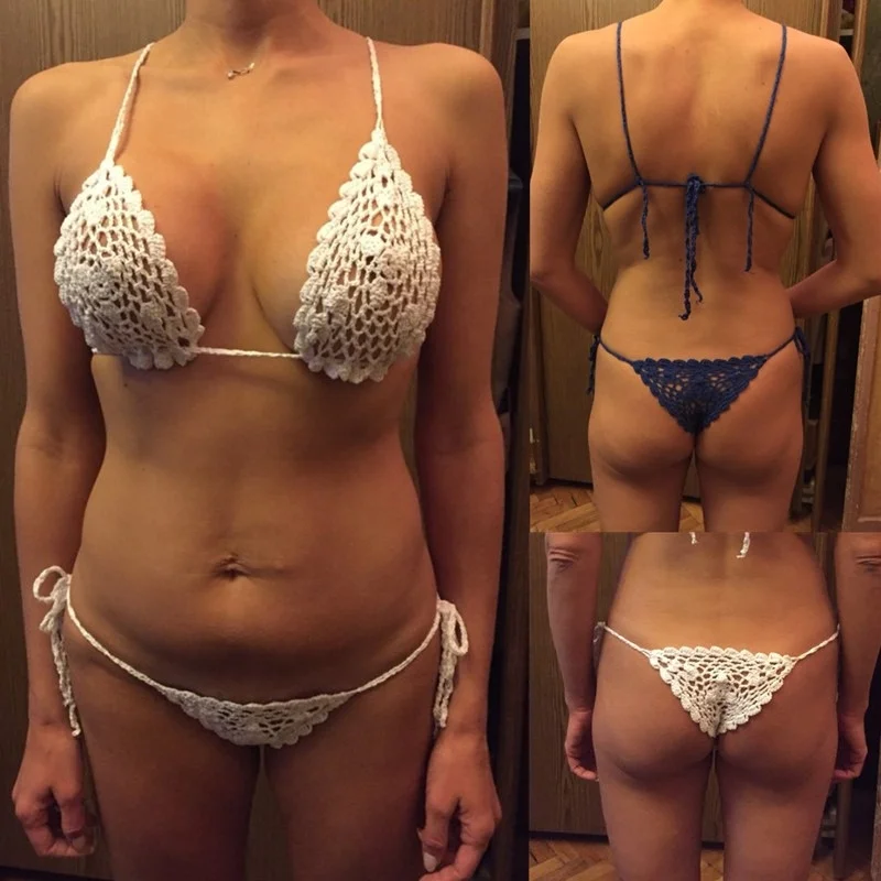 factory wholesale bohemia Beach Vacation Bikini girl Hand Crochet Mini Bikini Sets women cotton Micro Swimsuits