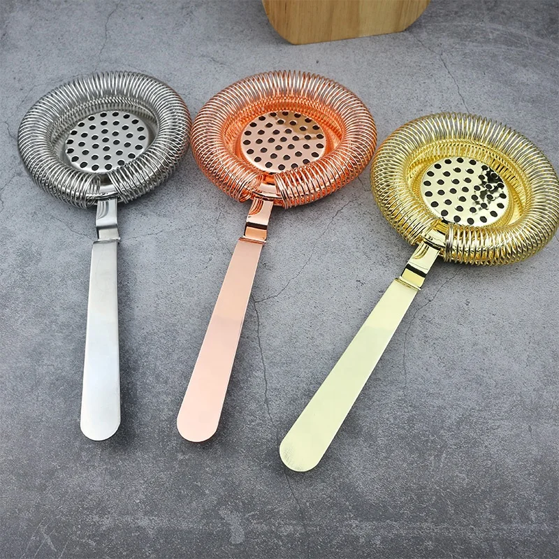 Stainless Steel Cocktail Strainer, Silver/Copper/Gold Bar Hawthorn Strainer with Wire Spring