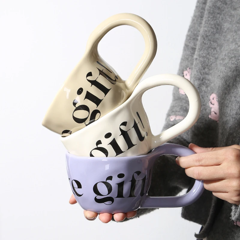 Wholesale custom cheap creative handmade gift nordic novelty water cereal coffee mug with big handle