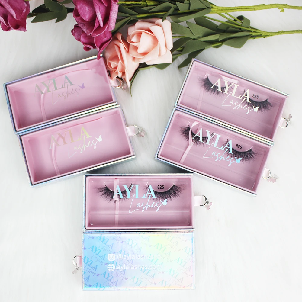 B5 wholesale empty pink simple luxury laser clear lash box only custom logo butterfly eyelash packaging box