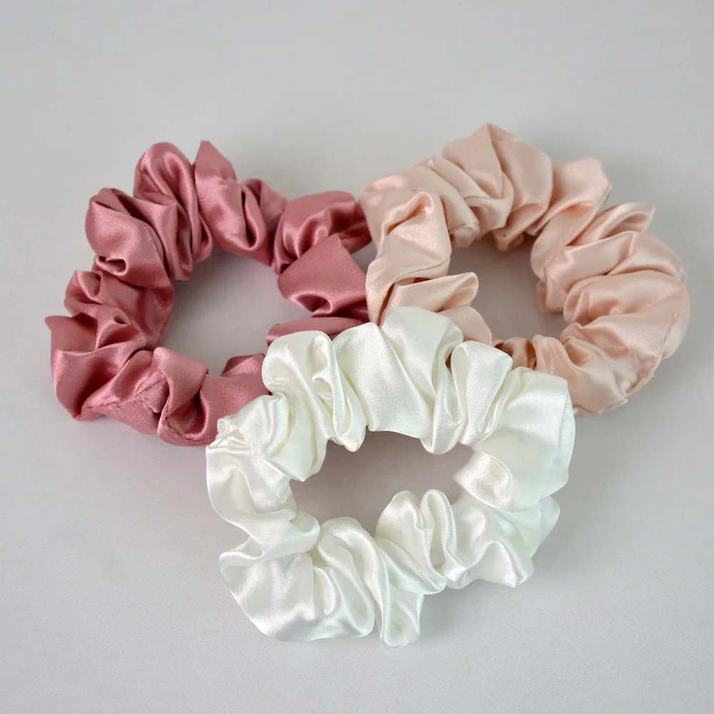 Wholesale Hot Sale High Quality Good Elasticity Hair Ties 42 Colors Ready to Ship 3.5cm Large Women Silk Satin Scrunchies