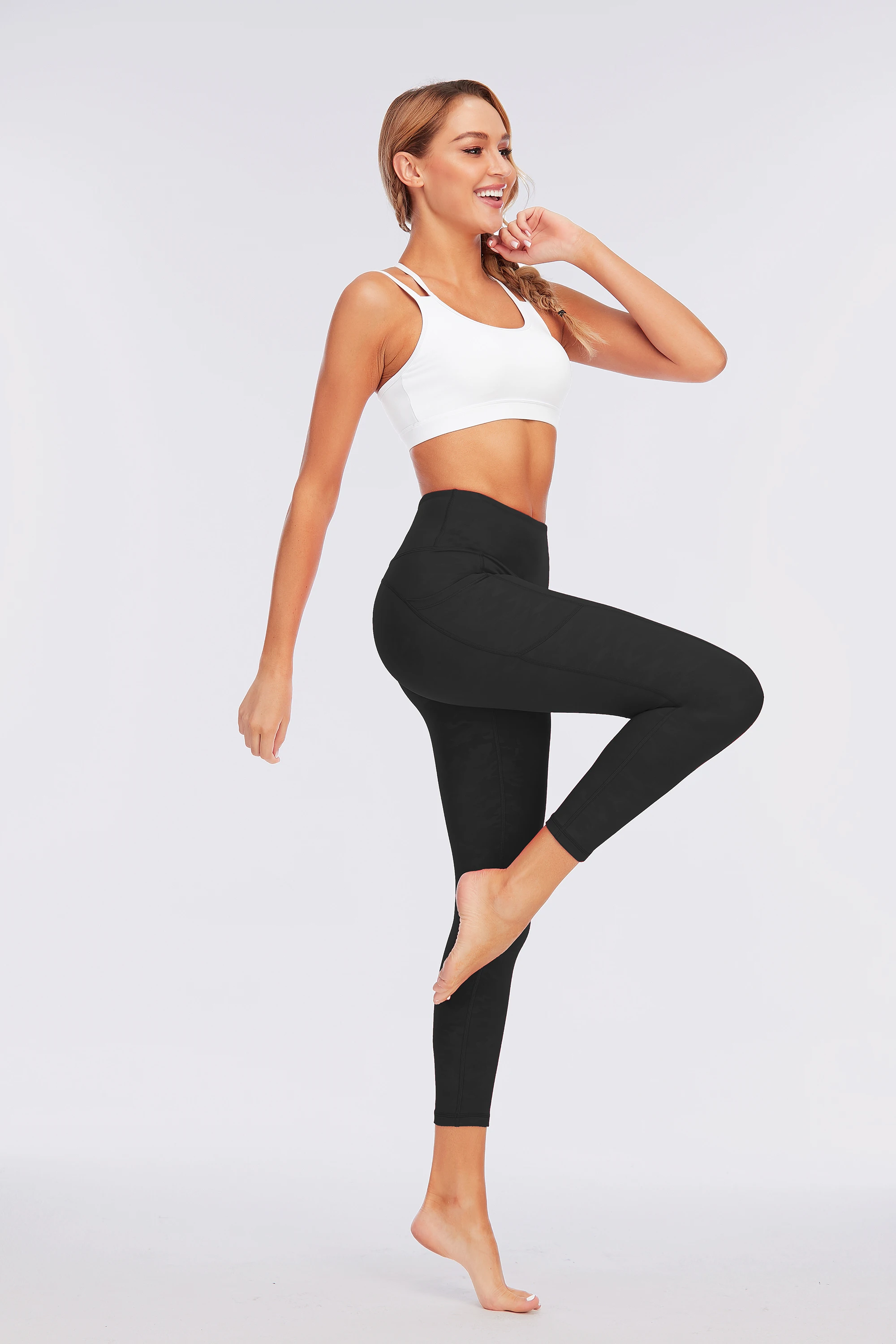 Black emboss pattern polyester spandex Pocket private label fitness wear Leggings