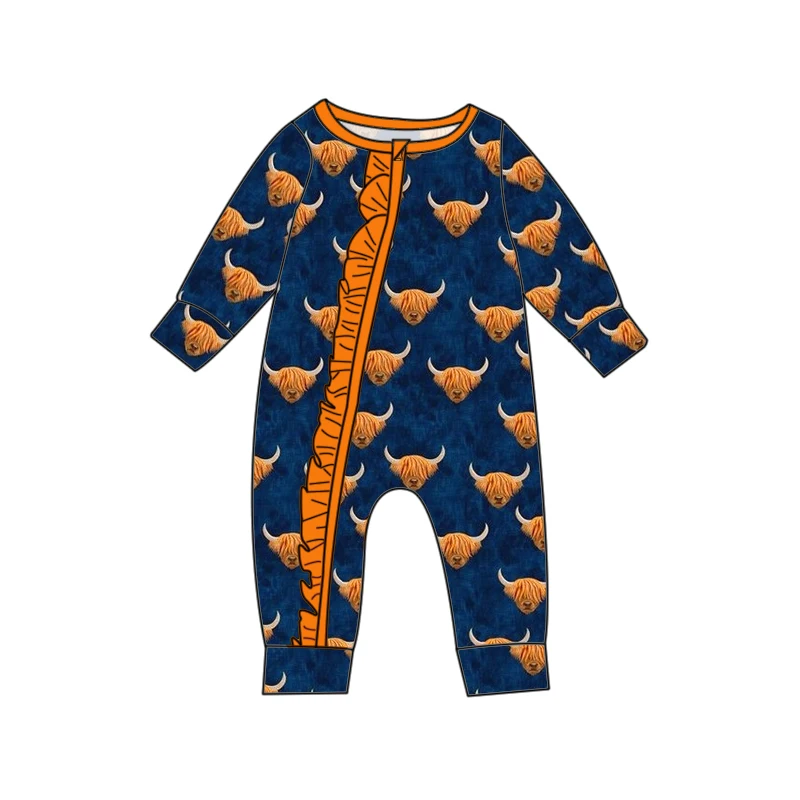 Fuyu COW Baby onesie with 2 way zipper 2023 baby clothes wholesale ruffle Western Southern Jumpsuit romper