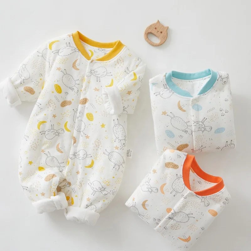 Custom wholesale autumn winter thick warm soft cotton toddler newborn clothes baby bodysuit baby rompers