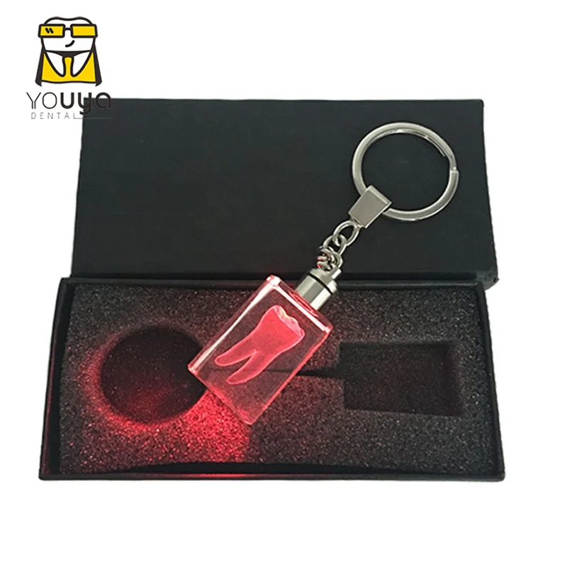 New Designed LED Light Crystal Dental Tooth Shaped Keychain