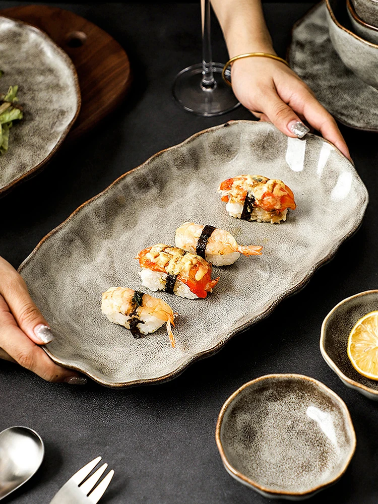 Japanese Style Retro Rice Bowl Ceramic Dinner Plate Single Tableware Salad Food Dish Wholesale Big Ramen Soup Bowl