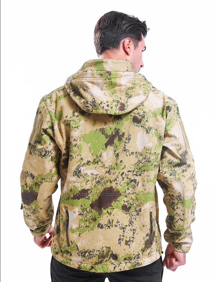 Outdoor Camouflage Clothes Windproof Waterproof Fleece Warm Hunting Suit Hood Combat Tactical Uniform Soft Shell Jacket for Men