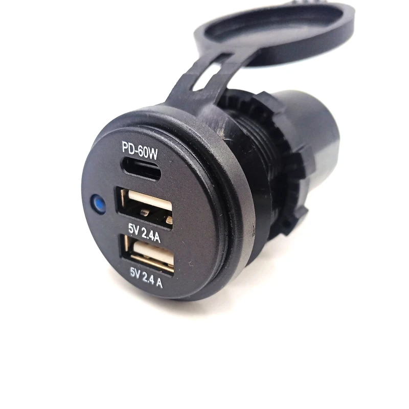 Универсальный 12 В Быстрая зарядка PD 60 Вт двойной USB 5 2.4A автомобильное зарядное устройство розетка