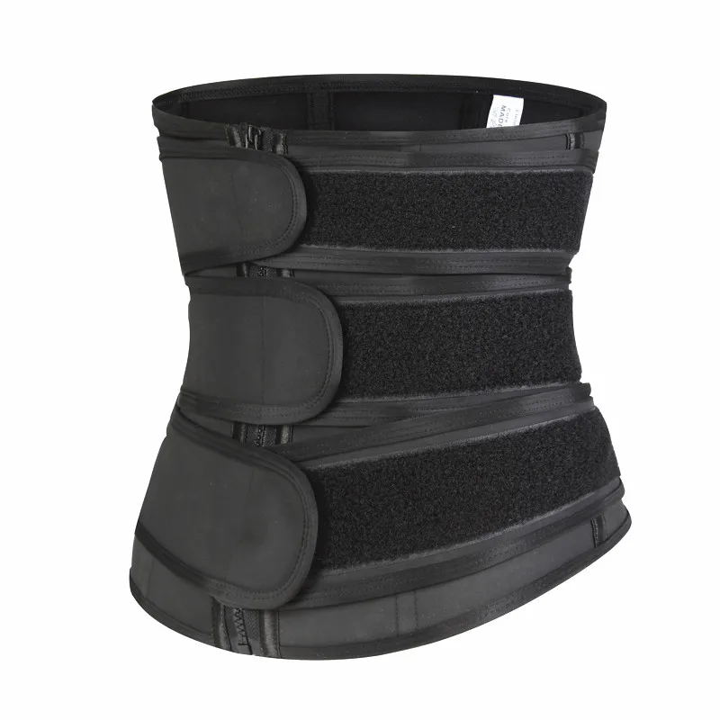 Custom Slimming Women Body Shapers Zipper Three Straps Belt Corset Waist Trainer with 3 Hooks Waist Cinchers Latex Black Opp Bag