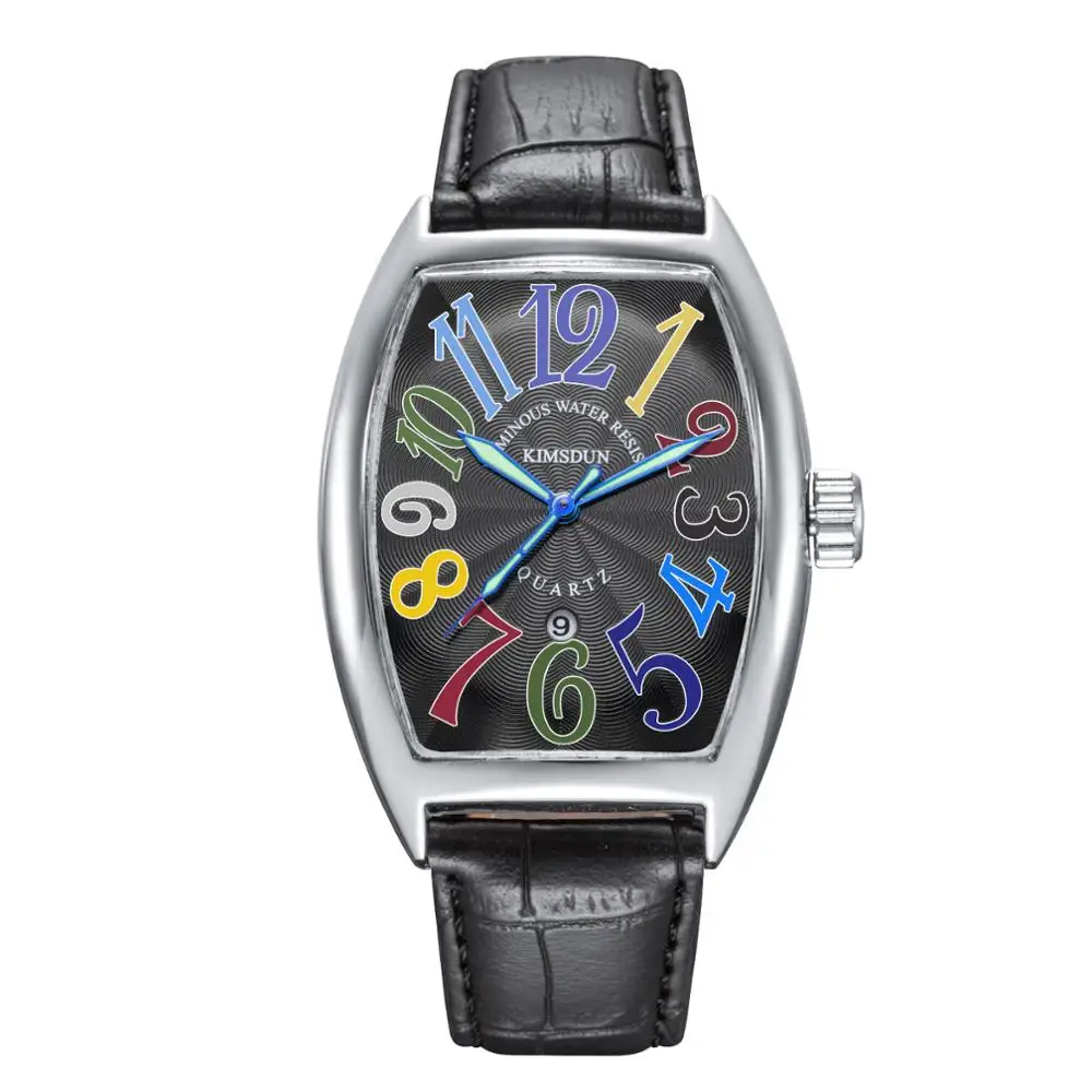 KIMSDUN Fashion Quartz Watch for Men Luxury Brand Waterproof Square Business Leather strap men Watches Wrist Watch for Men