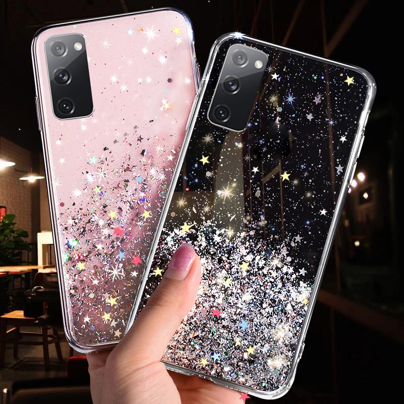 Fashion Glitter Stars Phone Case For Samsung Galaxy A22 S21 Note 20 Ultra A52 A72 A32 A11 M51 A12 A82 A42 F62 Back Cover Fundas