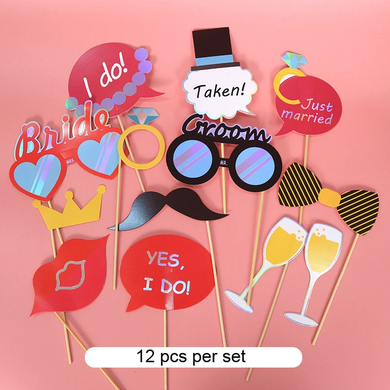 Bridal Shower Wedding Groom To Be Party Yes I Do Just Married Themed  Goblet Mustache Glasses Lips Heart Shape Photo Booth Props