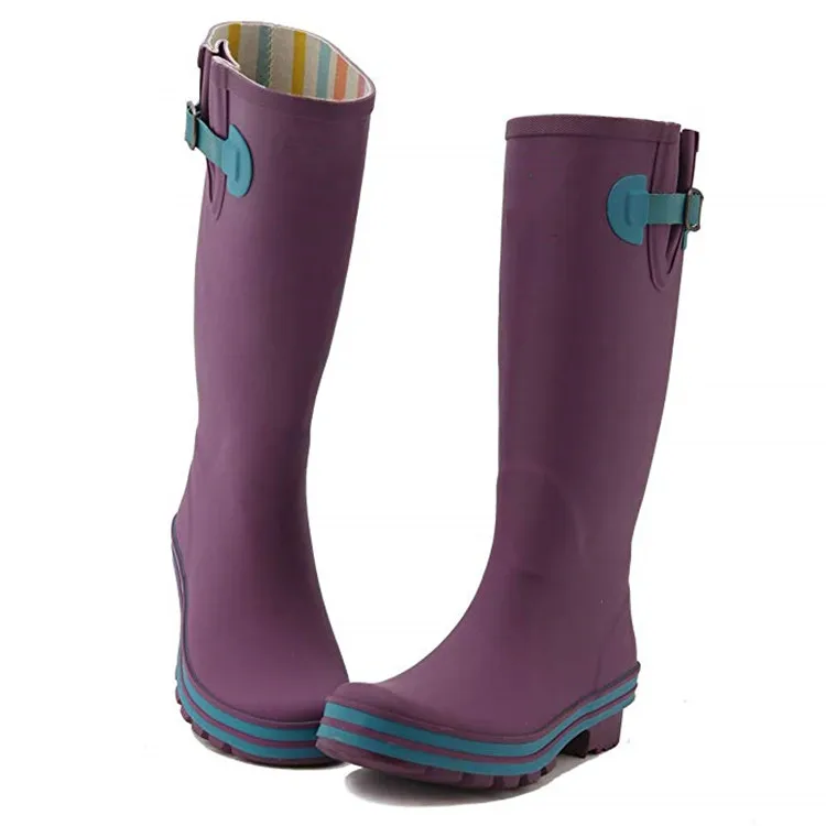 Wholesale Customized Waterproof Non Slip High Heels Vulcanization Tall Rain Boots With Custom Printing  Gumboots For Women