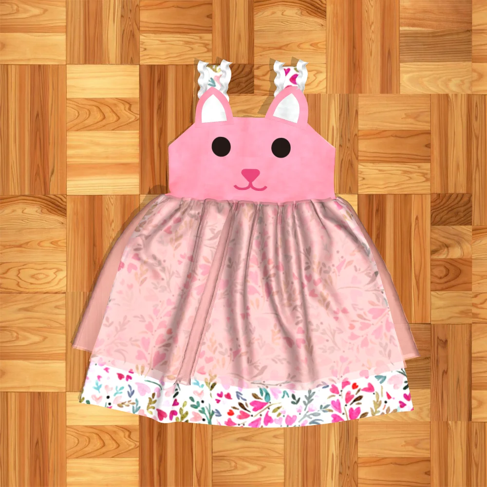 
high quality girls dress girl Easter rabbit dress beautiful floral girl dress wholesale 