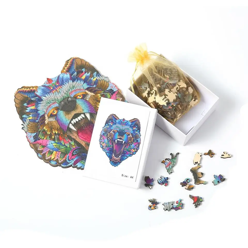 Unique Shape Jigsaw Pieces game toys animals 3d custom Wooden Puzzle