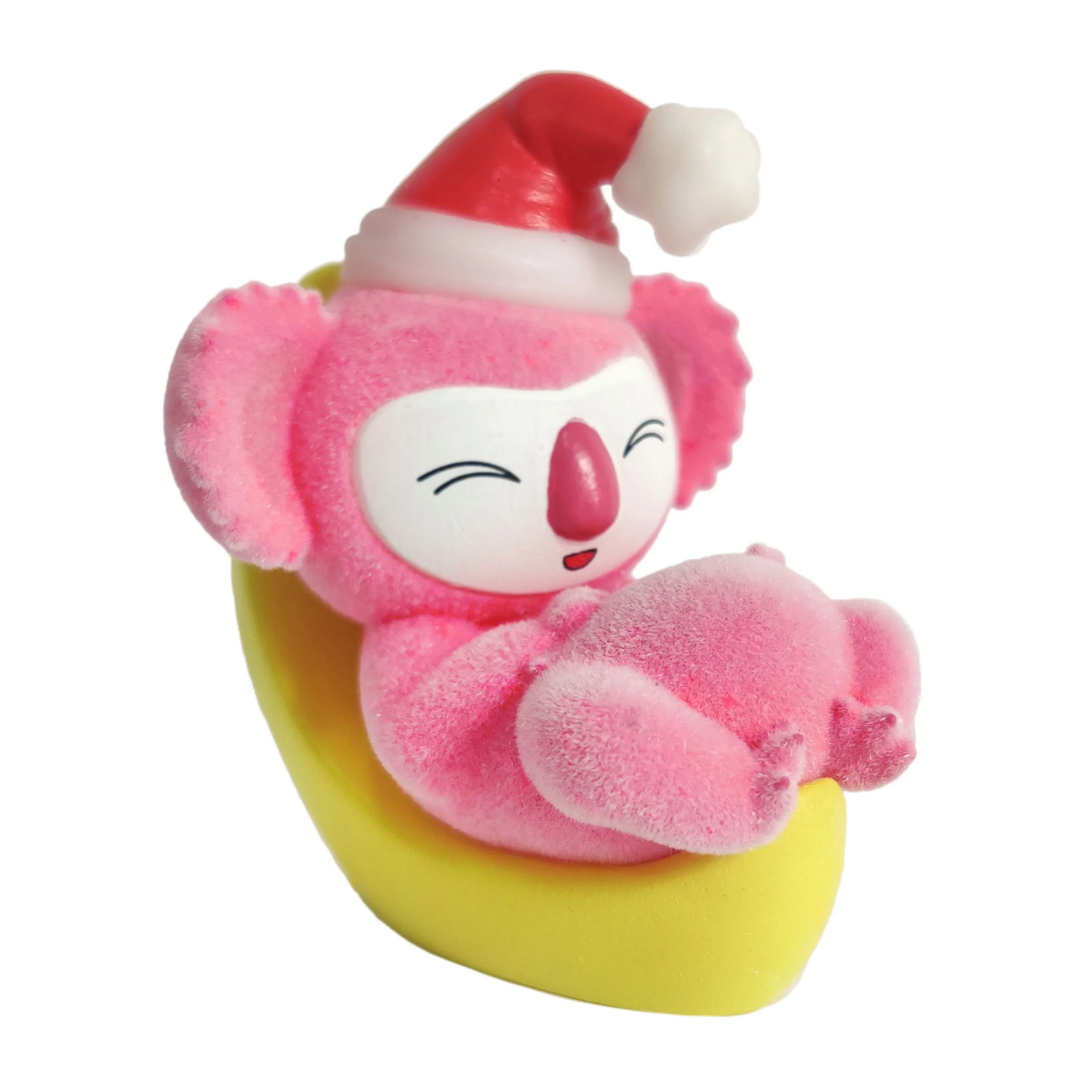 Supplier Factory Price Surprise Candy Toy Pink Koala Flocking Plastic Figure Toy sleeping in a Yellow Moon Gift for Kids