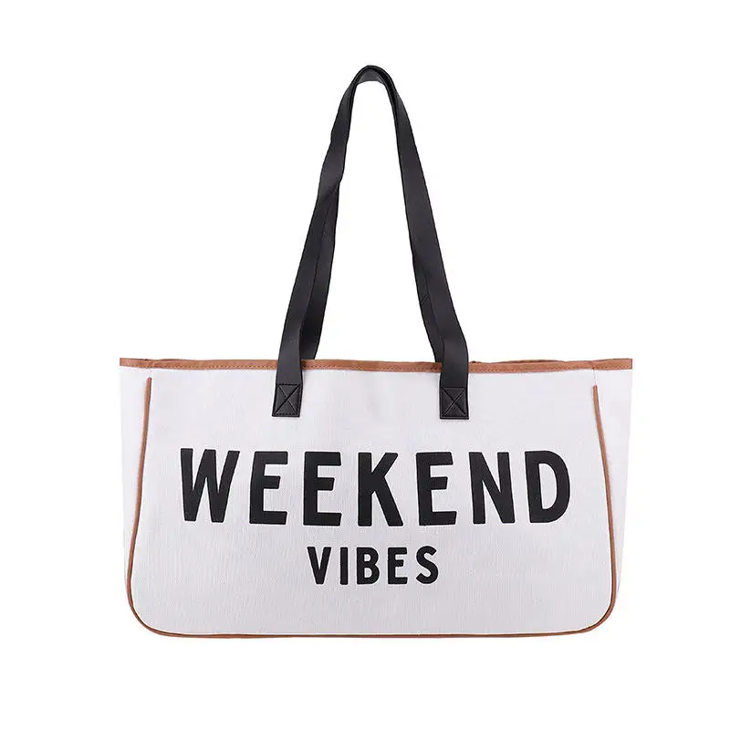 Weekend Reusable Grocery Personalized Chic Tote Ladies Beach Tote Bag Large Capacity Cotton Linen Sail Cloth Bag