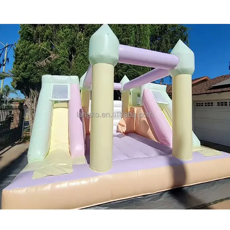 Pastel color bounce house with ball pit jumping castle double slides soft play pink 15x15ft inflatable combo bouncer