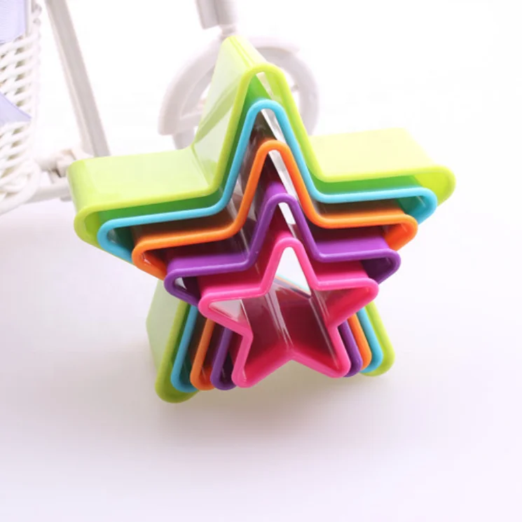 5Pcs/Set ABS Plastic Colorful Flower Round Square XMAS Tree Shape Sandwich Cookie Biscuit Cutter Mold Bake Tools