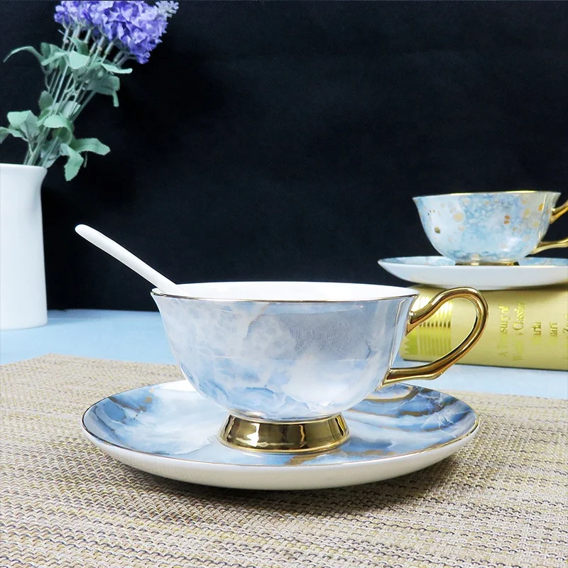 2021 luxury  new design coffee  and tea cup  luxury tangshan bone chinaware white tea coffee cup and saucer set