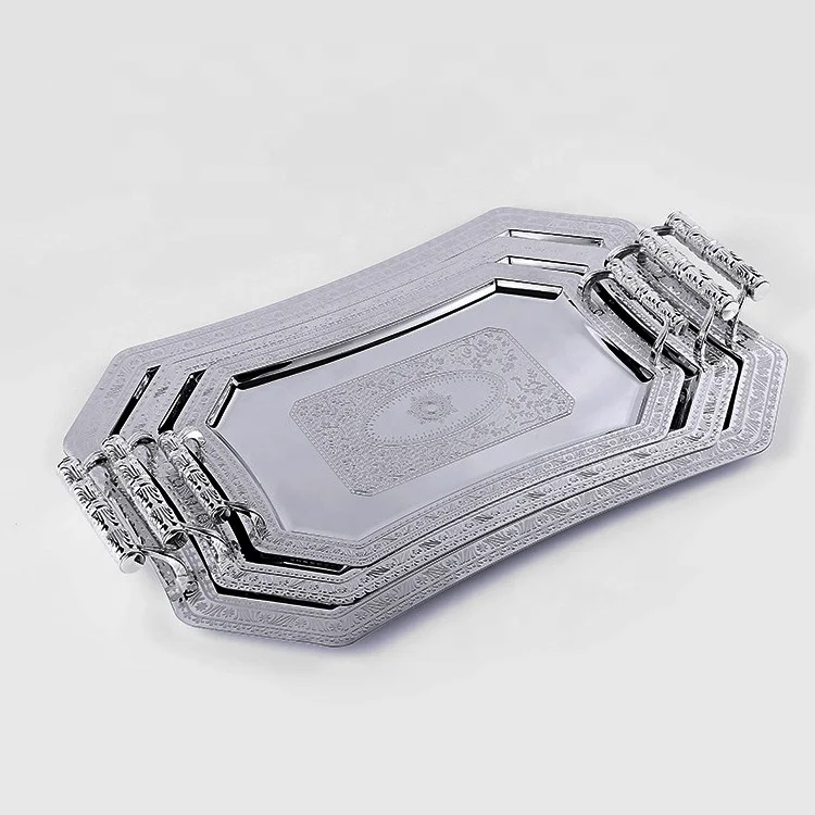 Hot-selling Ramadan Arabic Golden Towel Tray Mirror Service Trays Jewelry Plate Wedding Restaurant Bar Serving Tray