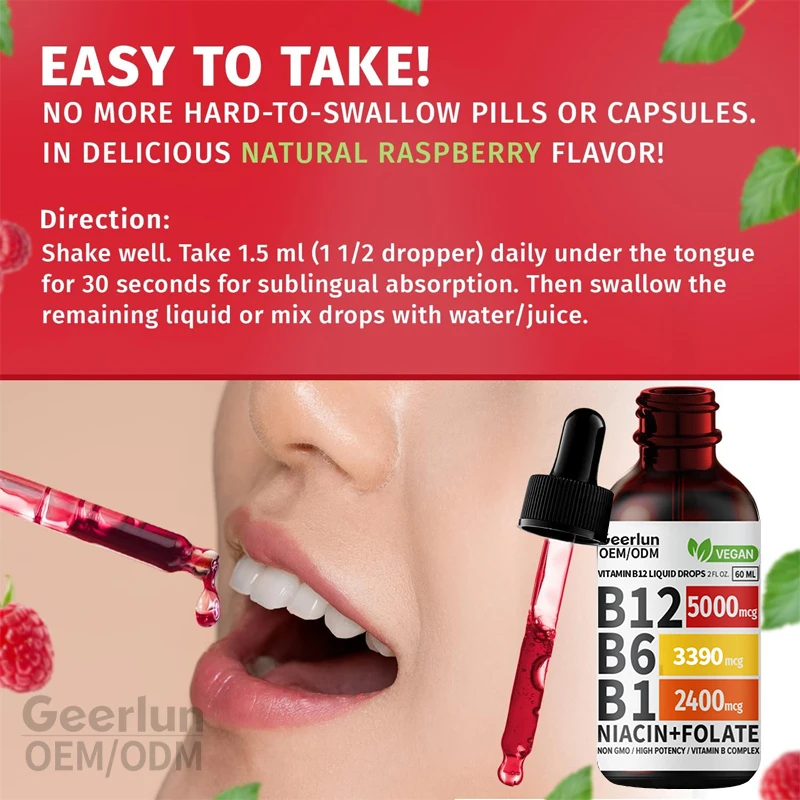 OEM Hot Sale Vitamin B12 Liquid Drops Energy Support Promote Brain And Heart Health Vitamin B Supplement