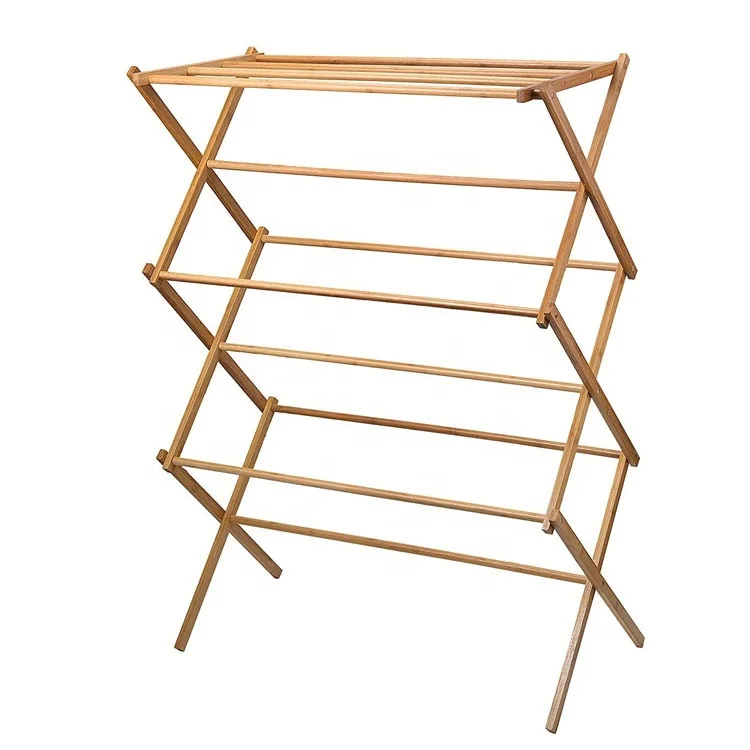 clothes drying rack Bamboo Wooden clothes rack heavy duty cloth drying stand