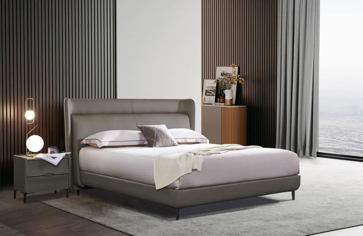 Hotel Platform Luxury Upholstered King Size Bed Leather Bed 1.8 M Double Bed Queen Size