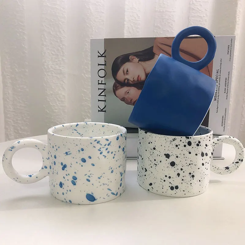 Creative splash-ink mug ceramic cup household Coffee Milk Cup female Klein blue giftLOGOWater Cup