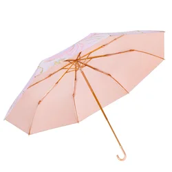 Japanese style folding umbrella with golden frame golden hook handle sun umbrella UPF 50+