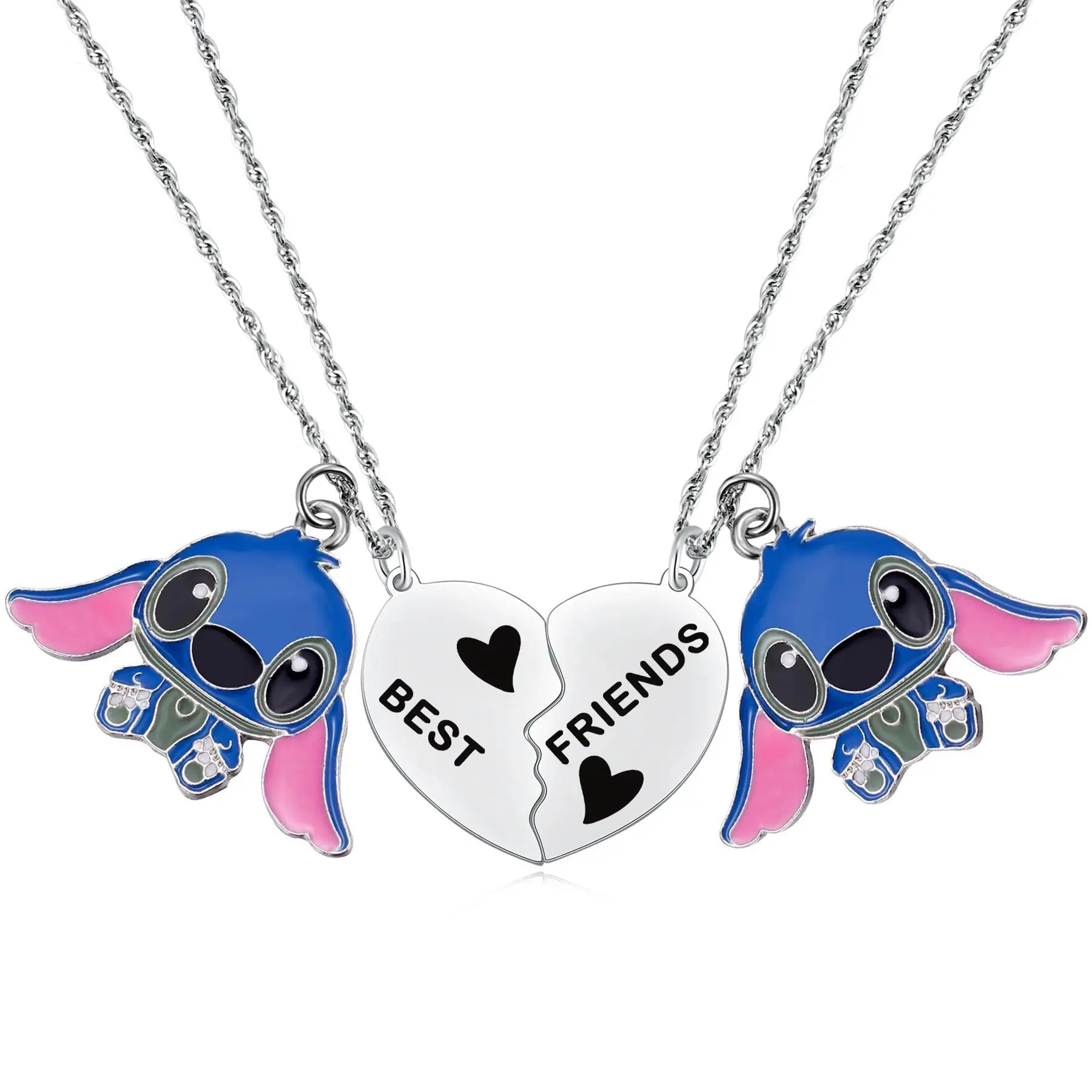 JOYFFO Best Friend Stitch Necklace Trendy Matching Heart Necklace with 2 Lilo Stitch Stuff Jewelry for Friends BFF Bestie