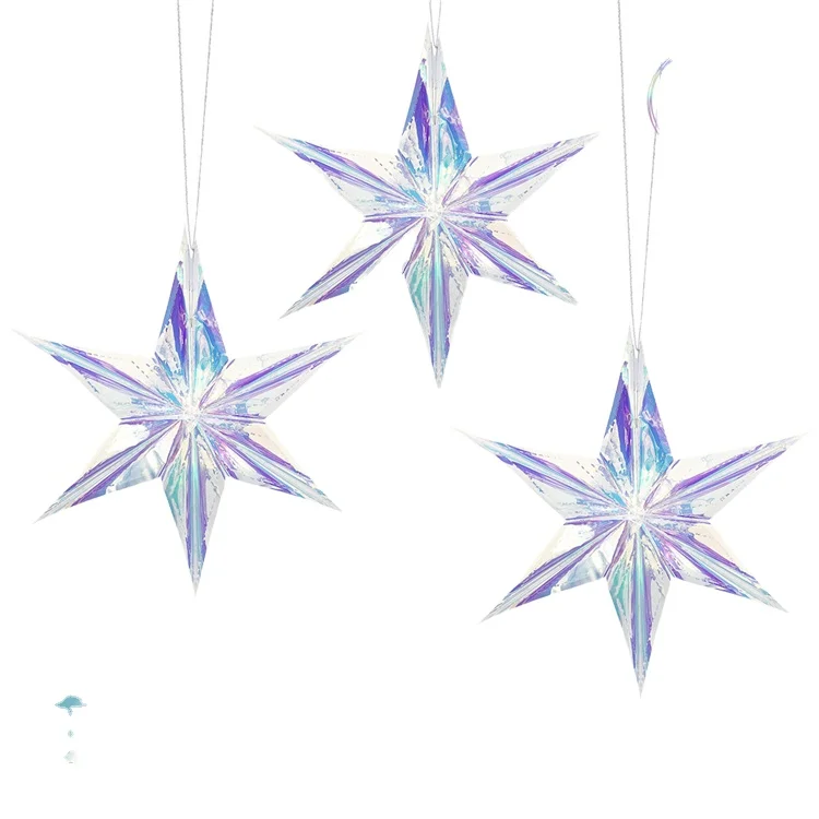 Nicro Latte Art Ceremony Wedding Birthday Christmas Hanging Ornaments Decoration Party Supplies Iridescent PET Neon Penta Star