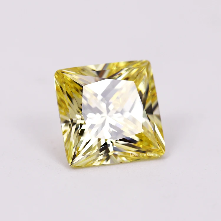 all sizes synthetic gemstones canary yellow cz stone zircon square shape princess cut fancy stone yellow cz