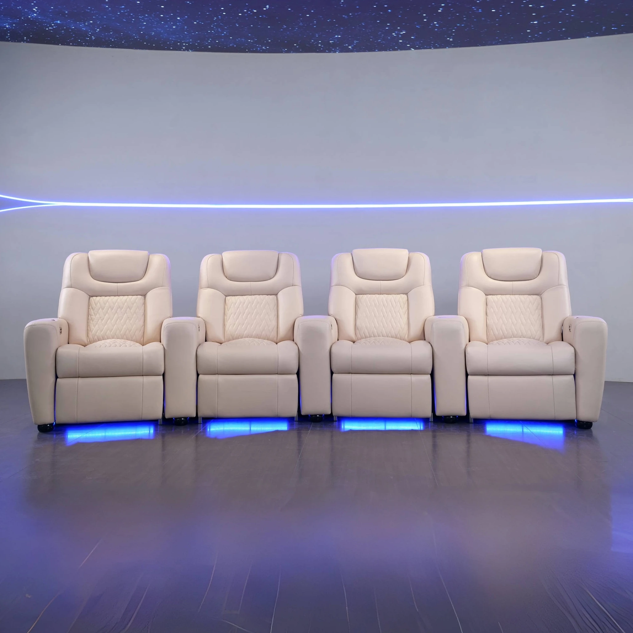 Leather electric recliner Home cinema sofa 3 seater beige white media room sofa cinema furniture 4d cinema seats