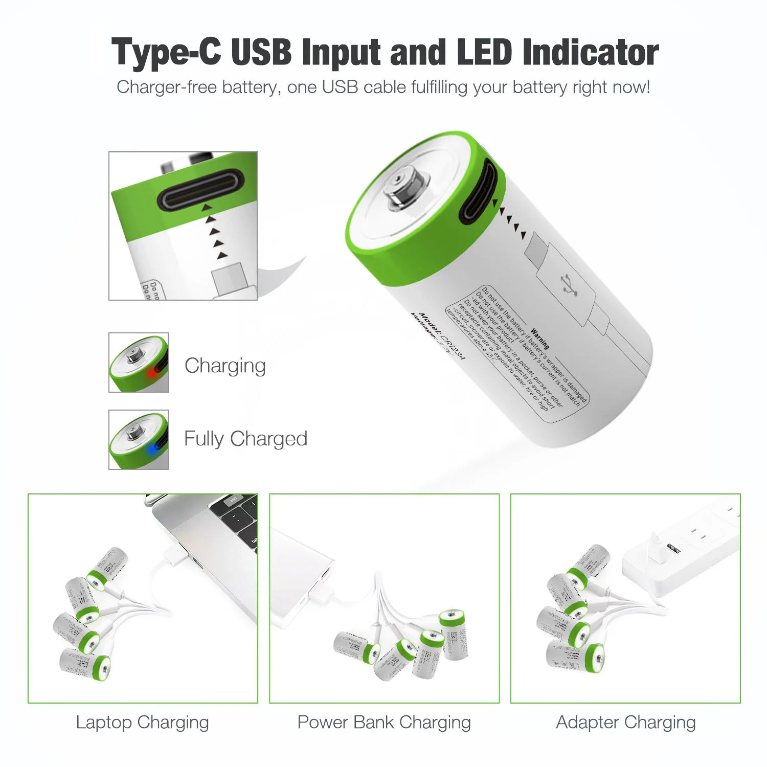 Type C USB Port 3.7V CR123 large capacity battery 700mAh CR123A li ion rechargeable battery for Digital Camera