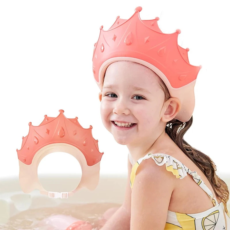 Cute crown shape Adjustable baby shower cap waterproof safe silicone protection bathing shampoo hat for protector head eye ear