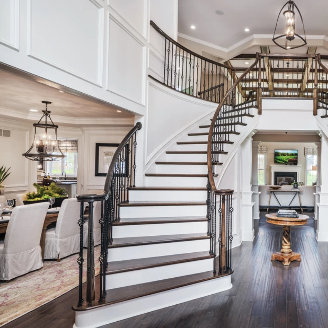 USA customized marble step iron steel railing curved stair arc staircase