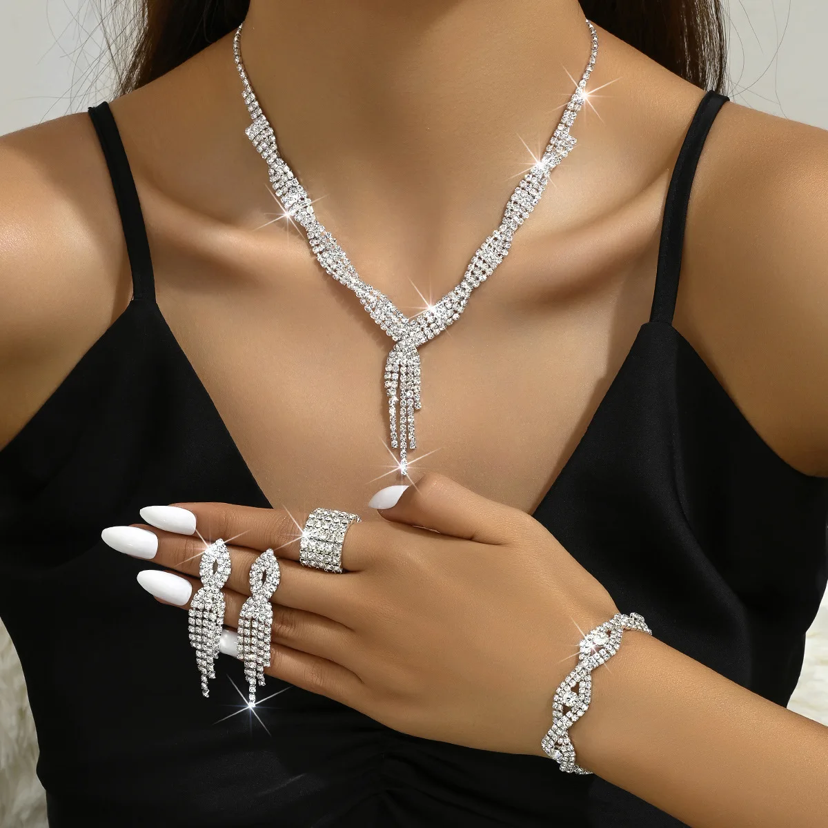 factory wholesale luxury high quality bridal rhinestone jewelry set wedding accessories