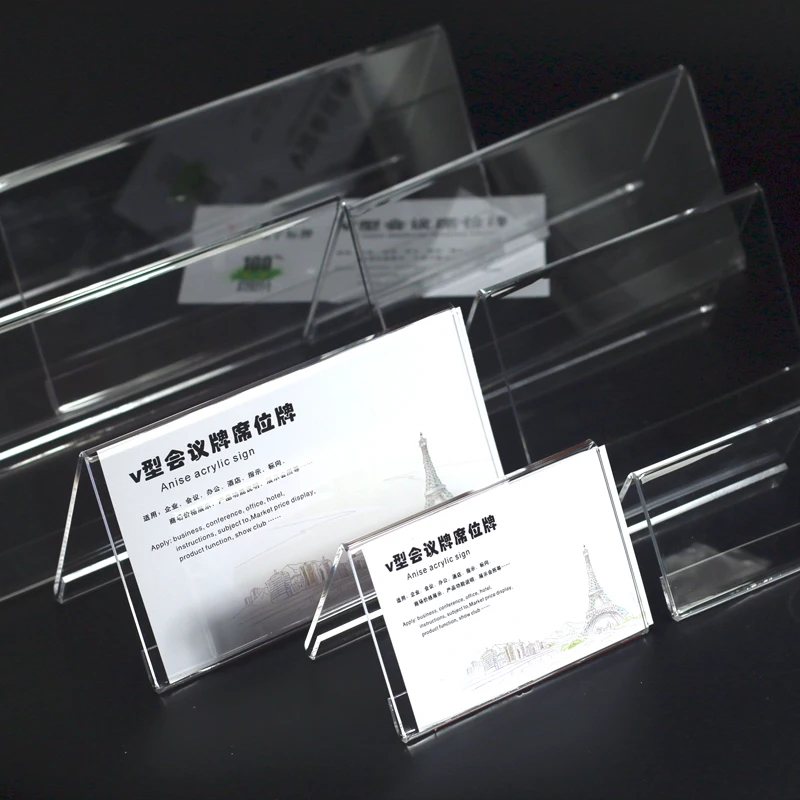 Acrylic Display Standing Clear Price Ticket Customized V Shape plastic slanted slant acrylic block triangular sign holder