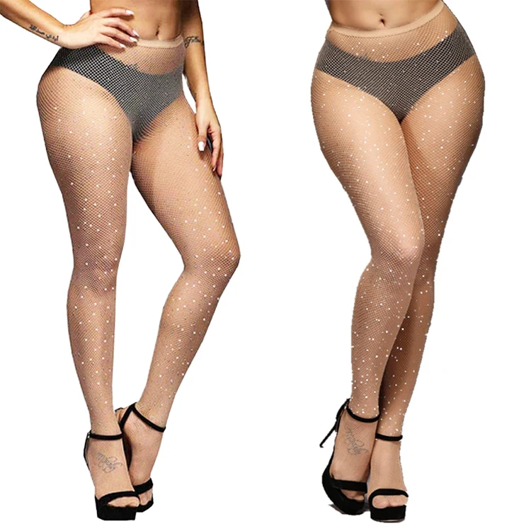 Nude Glitter Stockings Pantyhose Rhinestone Fishnet Stockings