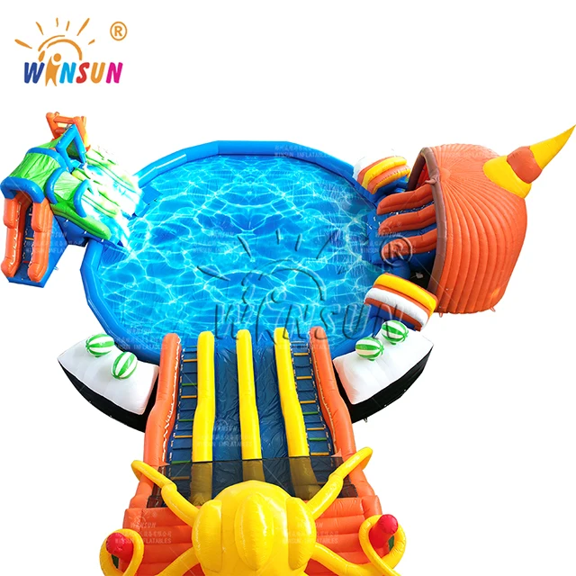 WINSUN giant fun water park city amusement Children water park inflatable water slide with big pool for sale  outdoor
