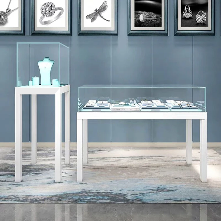 Modern led glass jewellery display counter jewelry kiosk showcase design for shopping mall