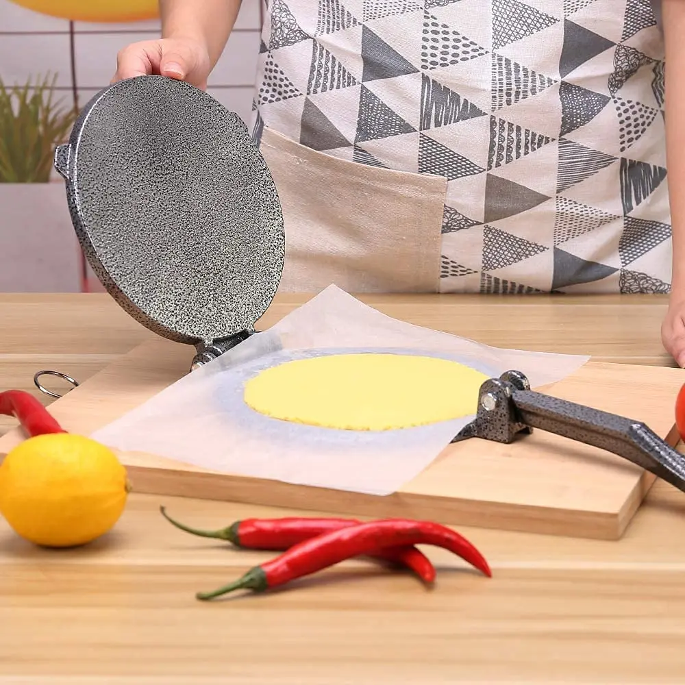 Heavy Duty Flour Tortilla Maker Cast Iron Saj Bread Maker 8 inch Preseasoned Cast iron Tortilla press with Foldable Handle