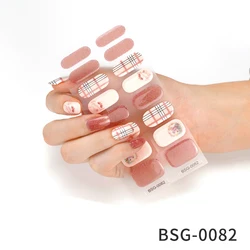 Semi Cured Gel Nail Polish Strips,Self-Adhesive Full Wraps Gel plaid Nail Art Sticker uv Gel Nail Sticker