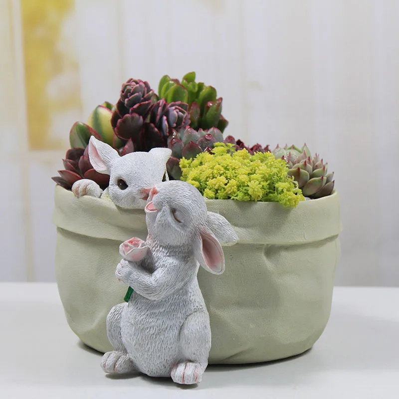 Cute Creative Pocket Rabbit Animal Planter Animal Shape Plant Pots Living Room Decor Bunny Flower Pots Planters
